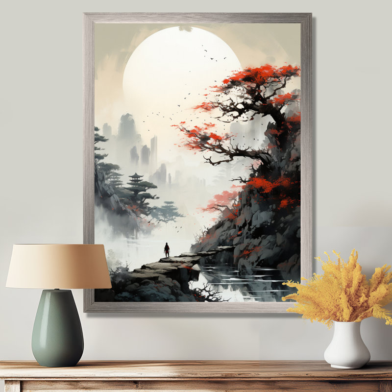 «Asian Art Samurais Landscape III», reproduction d'art sur toile asiatique, H 32 po x l 16 po x P 1 po, Toile tendue