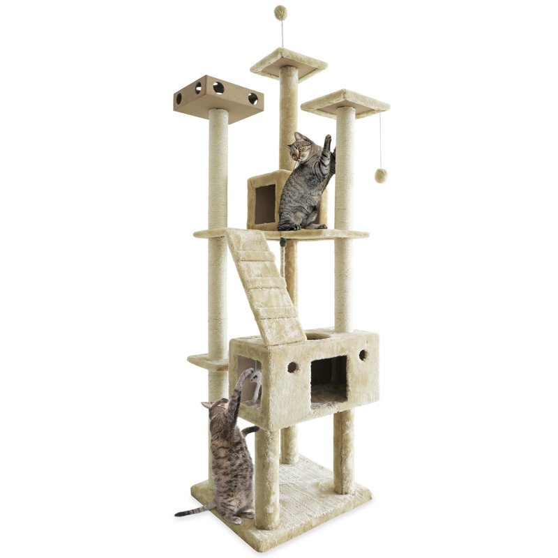 Cream Sisal Tall Cat Tree with Multiple Levels and Toys