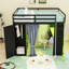 Lit mezzanine avec bureau, garde-robe, tablettes, rideaux occultants et lumières RVB-1220927299