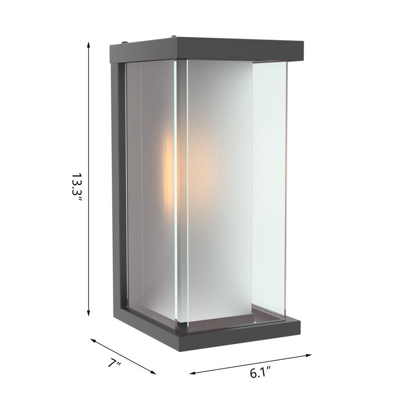13.3''H Black Iron Tempered Glass ETL Outdoor Wall Light with Dusk to Dawn