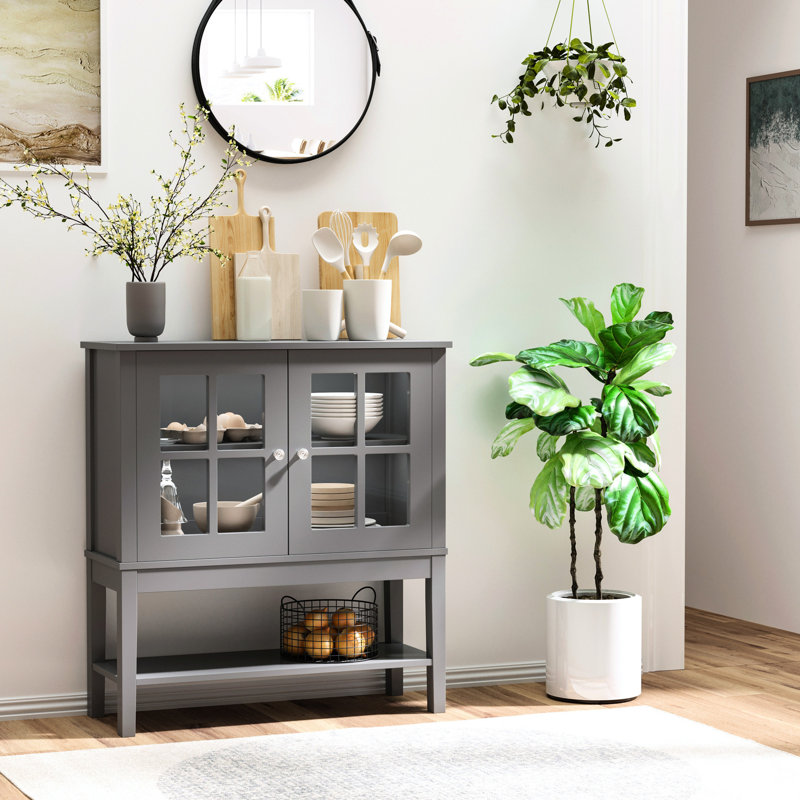 Buffet gris avec tablettes intérieures et fonctionnelles