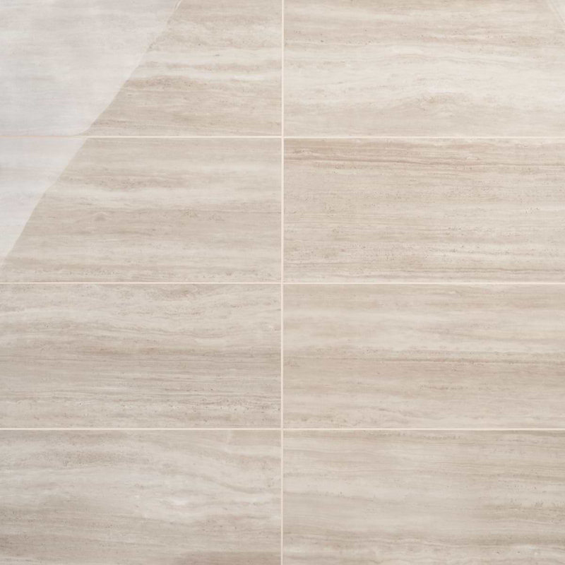 Nashville 12x24 Matte Travertine Look Porcelain Tile, Taupe Polished