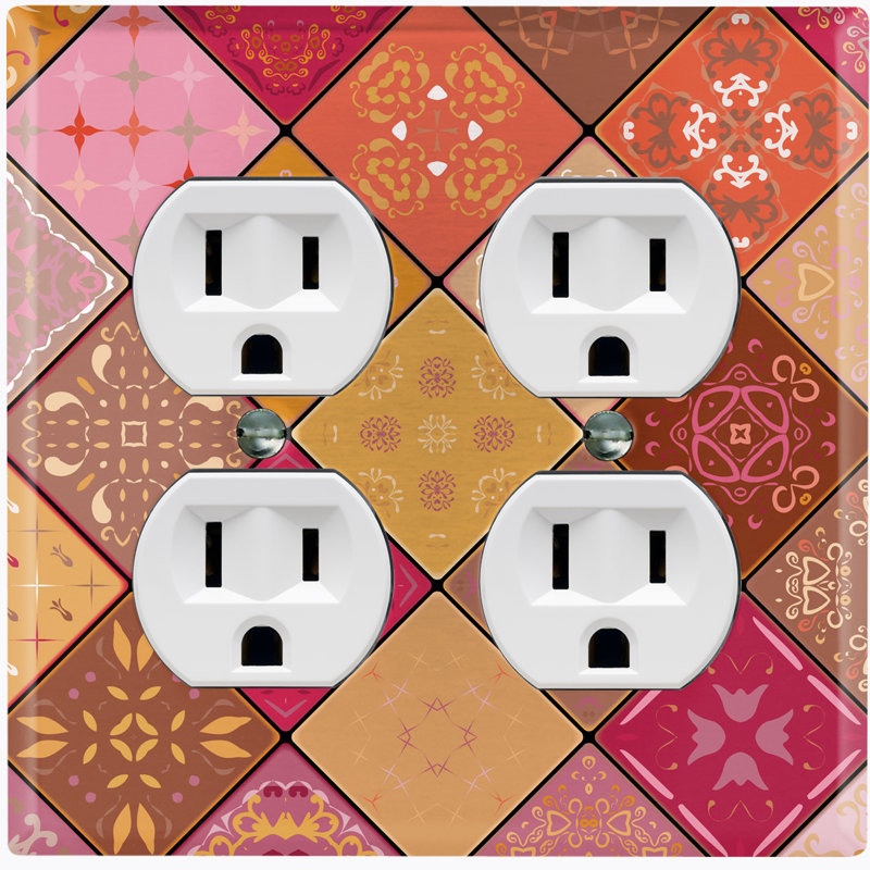 Patterned 2 - Gang Standard Wall Plate, Orange/Red