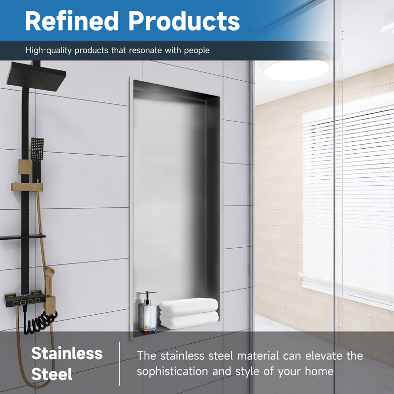 D Stainless Steel Shower Niche Recessed Niche Shower For Bathroom Storage, Brushed Nickel