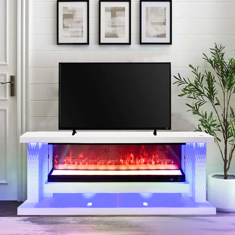Trinell TV Stand with Fireplace, White