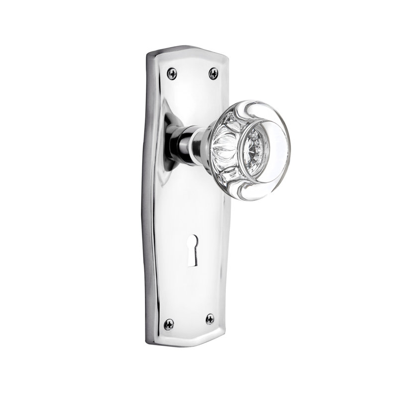 Prairie Plate with Decorative Keyhole and Round Clear Crystal Door Knob, Bright Chrome, 2-3/8"