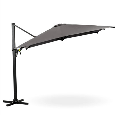 Gray 10 Foot Square Cantilever Umbrella With 360 Rotation, Smooth Crank Handle, Heavy Duty Canopy, Aluminum Pole And 8 Iron Ribs For Pool Areas Ft Patio Infinite Tilt, Offset Design, Rust- Structure