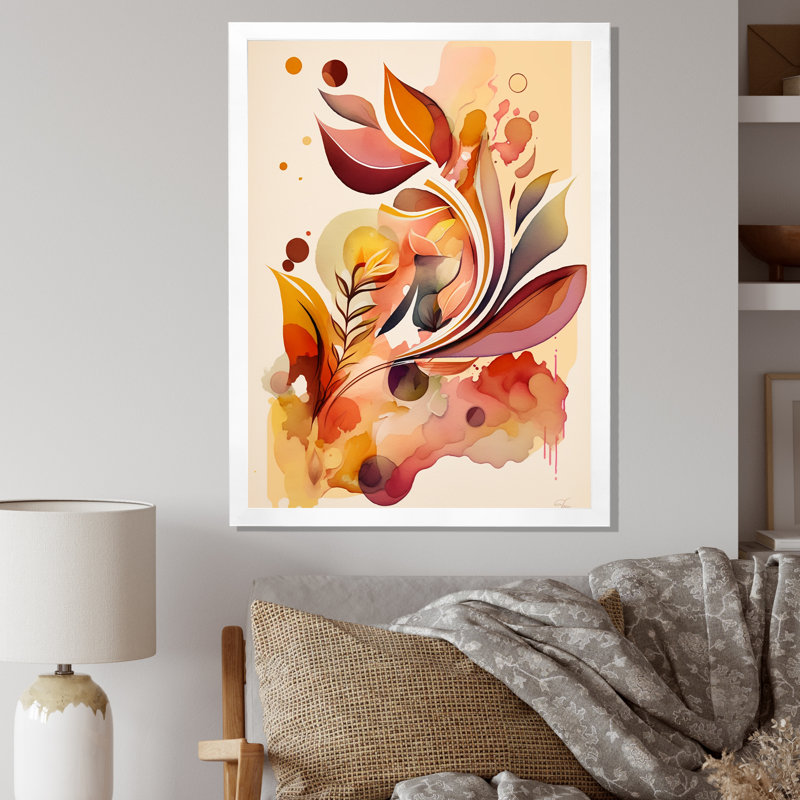 Aquarelle florissant de fleurs d'automne, H 20 po x l 12 po x P 1 po, Cadre simple blanc