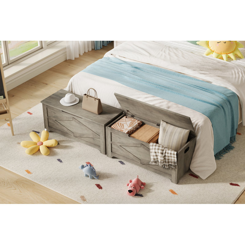 Banc à chaussures avec rangement relevable Farmhouse, Gris délavé