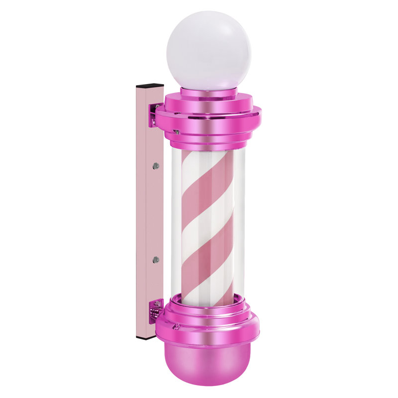 Classic LED Light Barber Pole with Rotating Strip, Pink/White