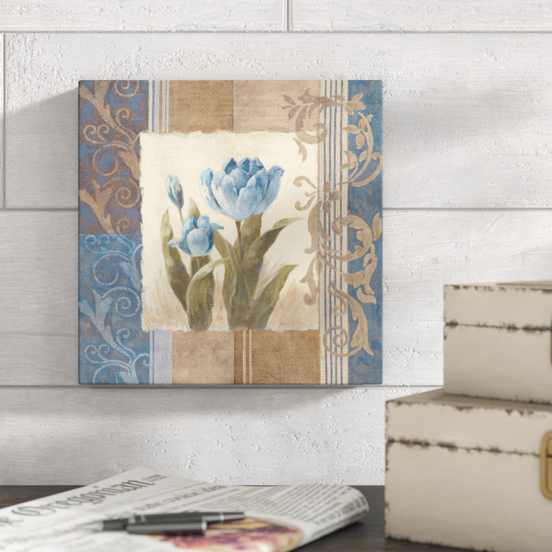 « blue tulip scroll », peinture sur toile tendue, H 10 po x l 10 po x P 1,5 po