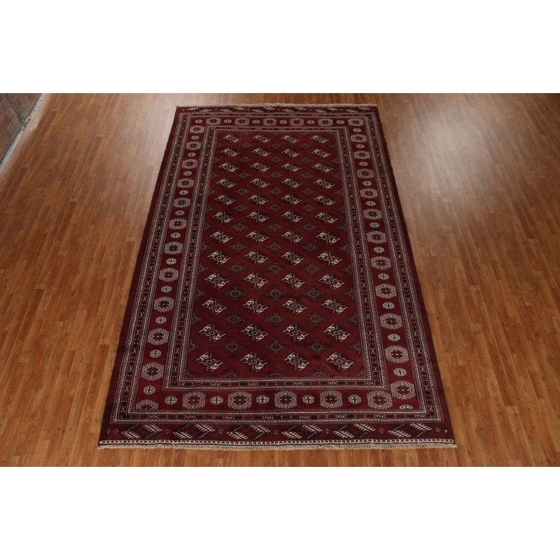 Tapis oriental en laine à motif géométrique Bokhara en laine noué à la main 8 x 12