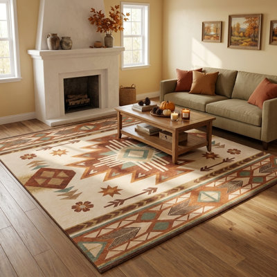 Tapis tribal d'automne 6 pi x 8 pi Boho Southwestern Tribal