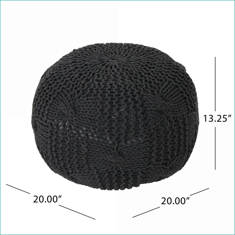 Repose-pieds pouf rond en coton tricoté gris foncé 16 x 16 x 16 | Coton | Gris foncé, Gris