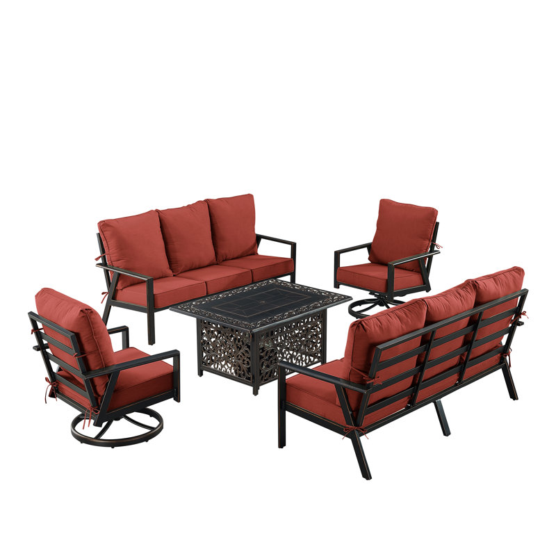 Ensemble de table de foyer en aluminium noir avec deux canapés et deux fauteuils club CHub, Rouge