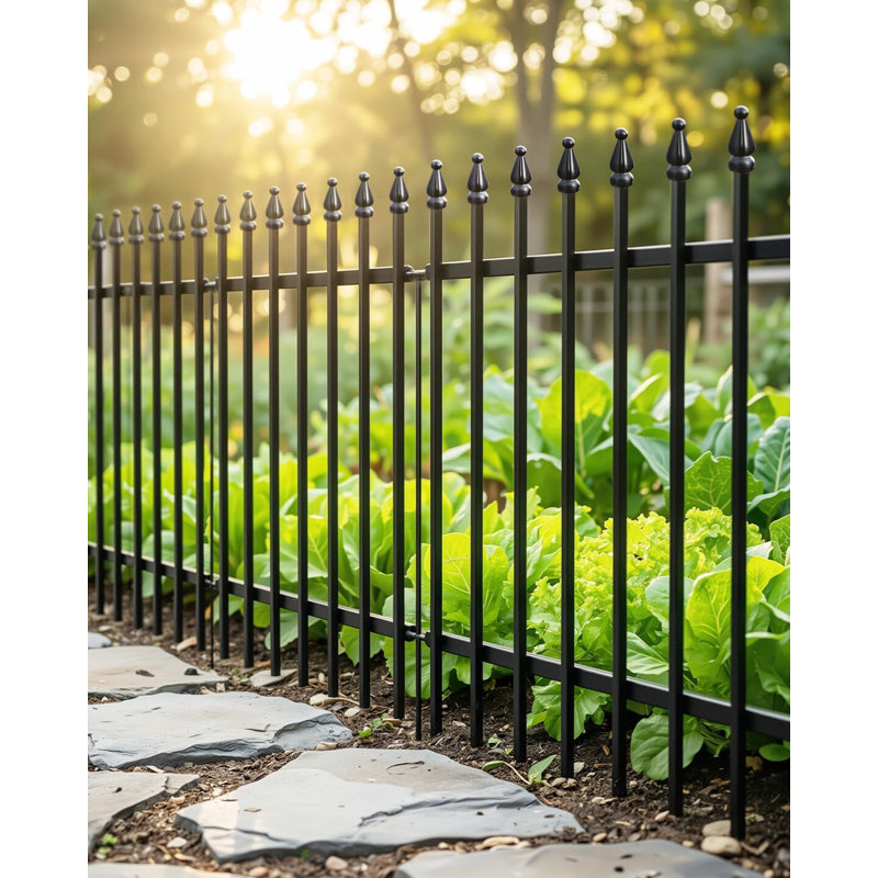 Metal Garden Fence Panels, 5 Pack, No-Dig Decorative Post Tops, 36" H x 28" W(5Panels), Black