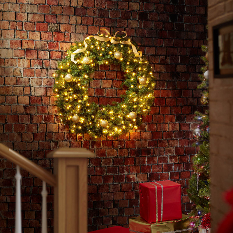 48-Inch Green Pine Pre-Lit Artificial Christmas Wreath with LED Lights