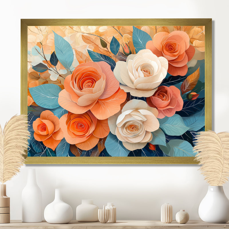 «Roses Dream Fragments Kinetic Art II - Roses», reproduction sur toile encadrée, H 12 po x l 20 po, Doré