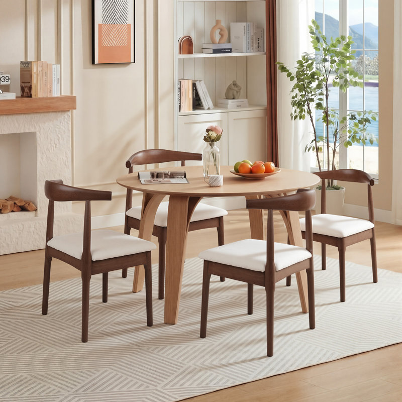 Chaises de salle à manger en bois massif avec dossier large incurvé, chaises d'appoint de cuisine de ferme, Noyer