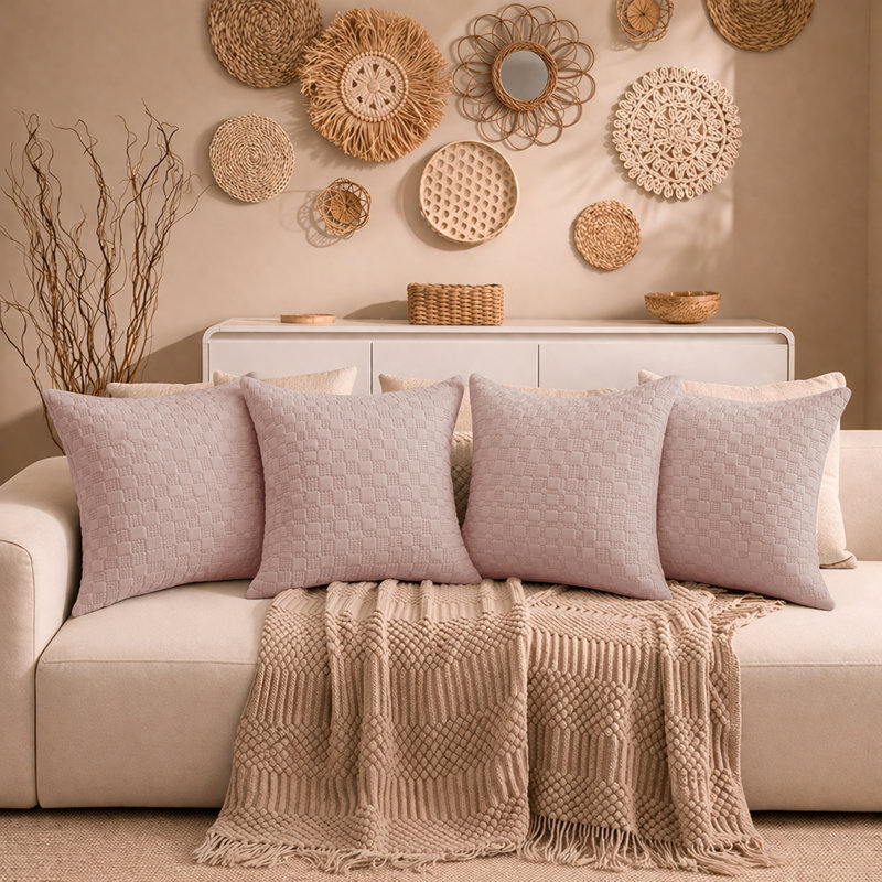 Aspire Homeware Embossed Square Velvet Cushion Covers, Pack of 4, PINK