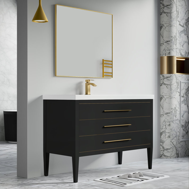 Alonza 49" Single Bathroom Vanity with Resin Top, Single, Black/Brass