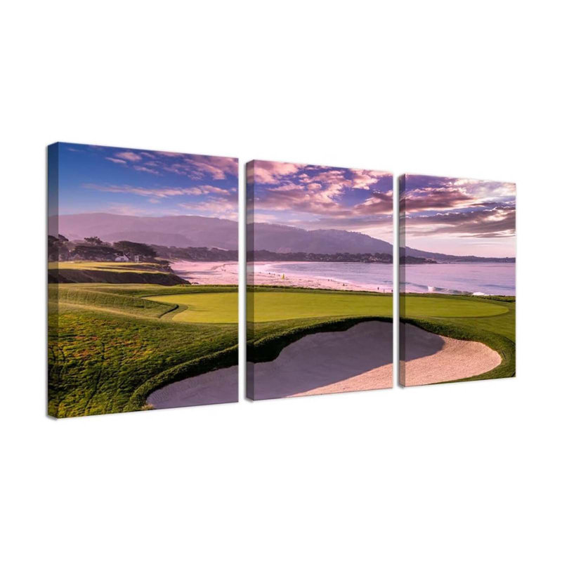 Pebble Beach Golf Course Hole 9Th Wall Art For Living Room Bedroom Bathroom Home Decorations Monterey California Golf Course Posters Framed Artwork Canvas Prints Ready To Hang(X3)