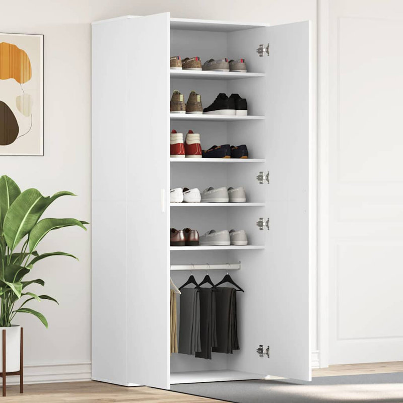 Shoe Cabinet With Door 80 X 39 X 180 Cm Engineered Wood, White
