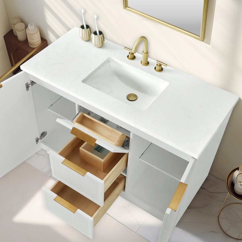 Meuble-lavabo simple 48 po Aderyn, Blanc / bronze brossé
