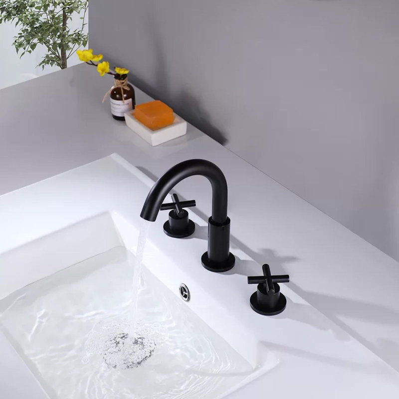 Circular Double Cross Handles Widespread Bathroom Faucet, Matte Black