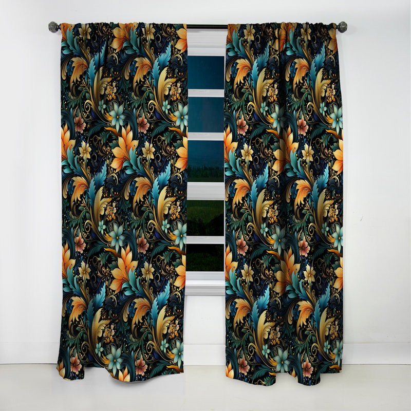 Motif botanique contemporain motif cachemire I - Rideau occultant - 1 panneaux, L 52 po x L 63 po