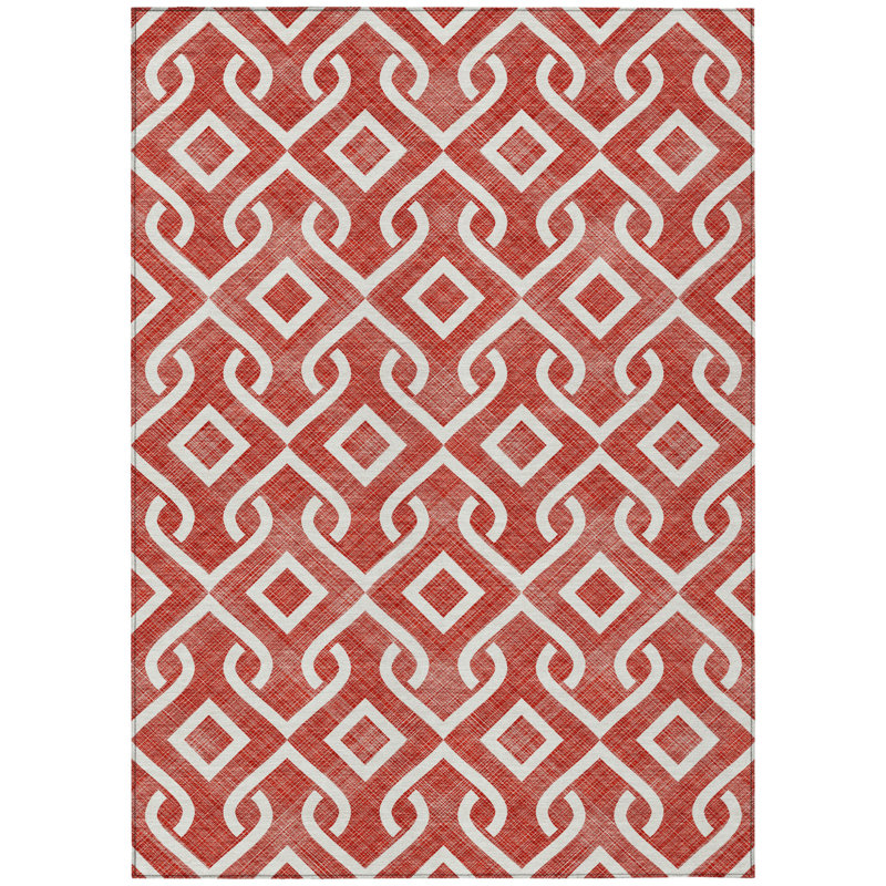 Tapis intérieur / extérieur ivoire lavable géométrique 10 pi x 14 pi