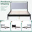Lit plateforme avec tête de lit tapissier en tissu gris clair et structure en bois d'hévéa-341600737