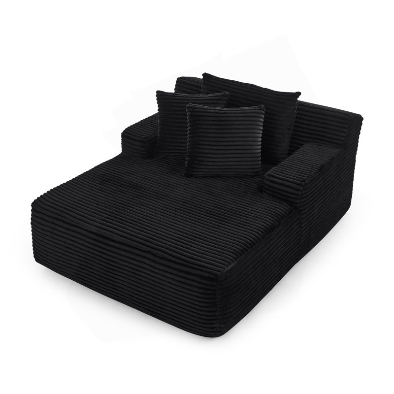 Méridienne simple avec paresseux, sans assemblage, fabriquée en tissu de velours, Noir