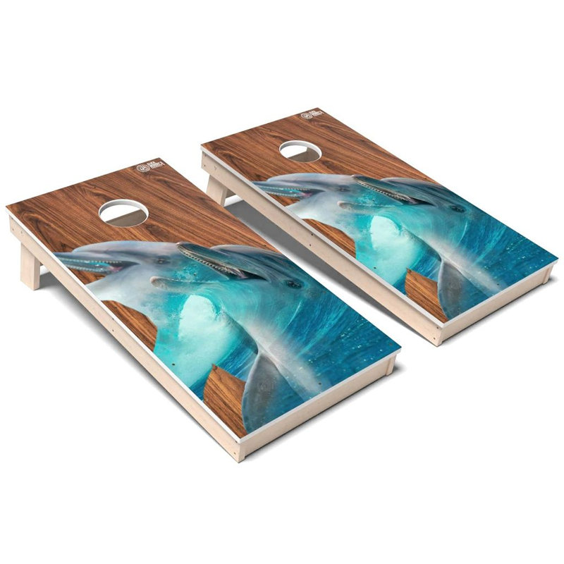 Wild Animal Dolphins All-Weather Composite Cornhole Board Set, Add Case & Lights