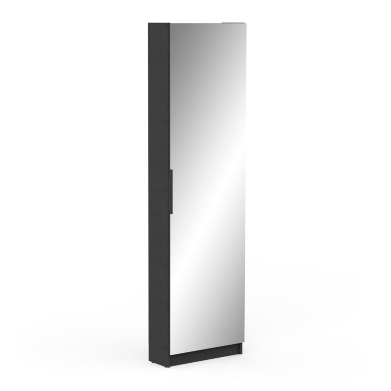 Cardale Freestanding 50cm Tall Mirrored Shoe Cabinet, Matt Black