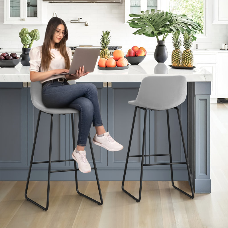 Labria Upholstered Counter Stool with Metal Frame, Light Grey