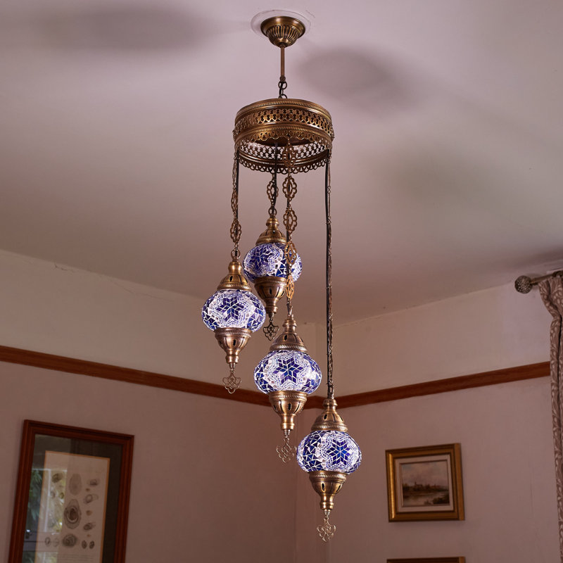 Karlie 4 - Light Antique Bronze Cluster Pendant, Blue
