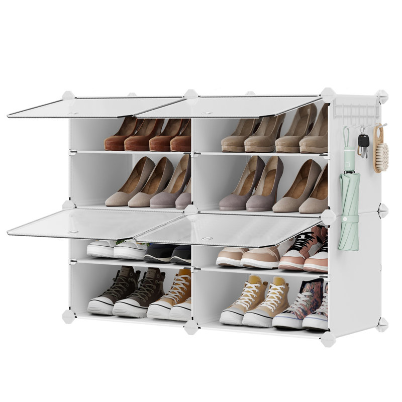 4 Tier 16 Pairs Shoe Rack Organizer, Plastic Shoe Storage Cabinet, 24.8'' H x 32.7'' W x 12.6'' D, White