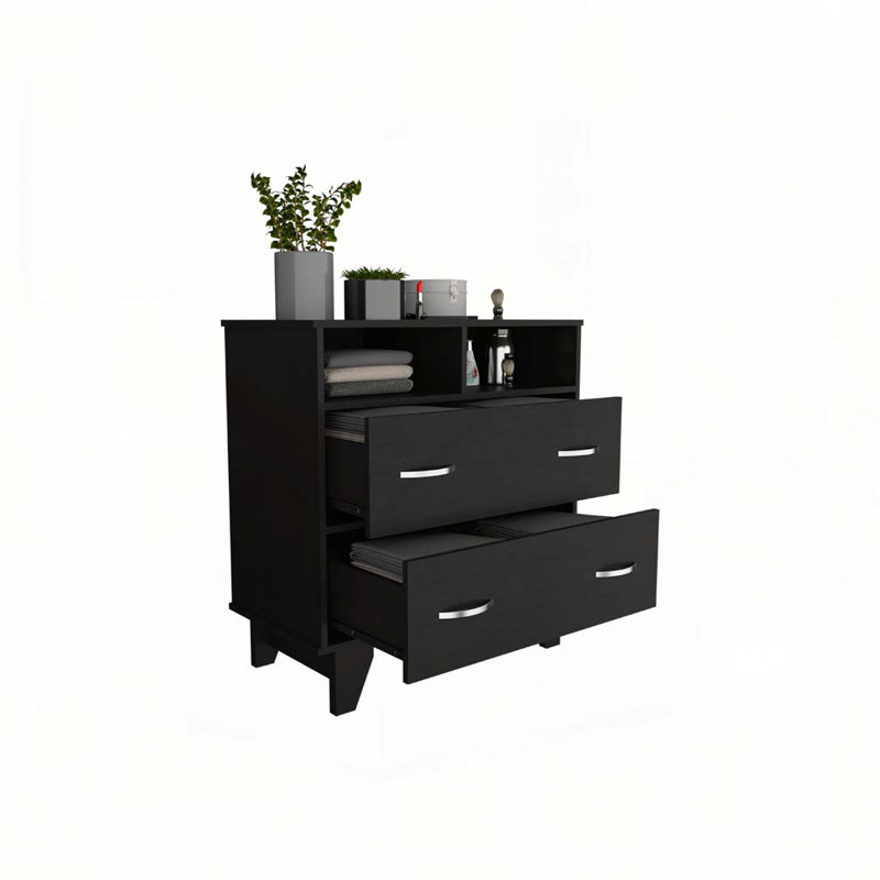 Commode double 8 tiroirs l 32 po, Noir / gris clair