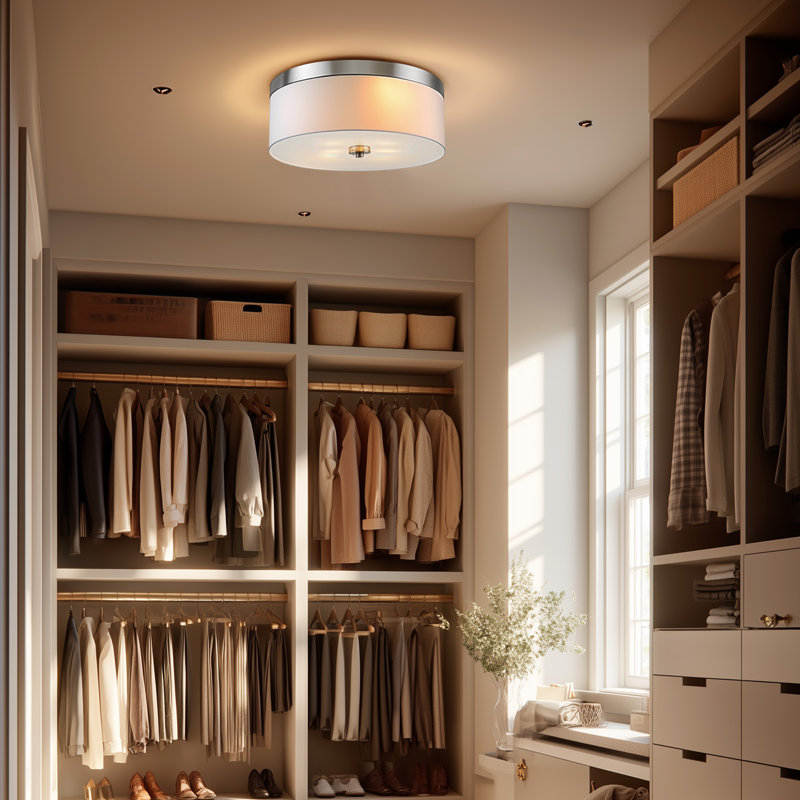  Plafonnier encastré 3 lumières de style Mid-Century moderne de 15 po avec abat-jour en tissu blanc et diffuseur rond en verre de style marcheur, finition nickel brossé