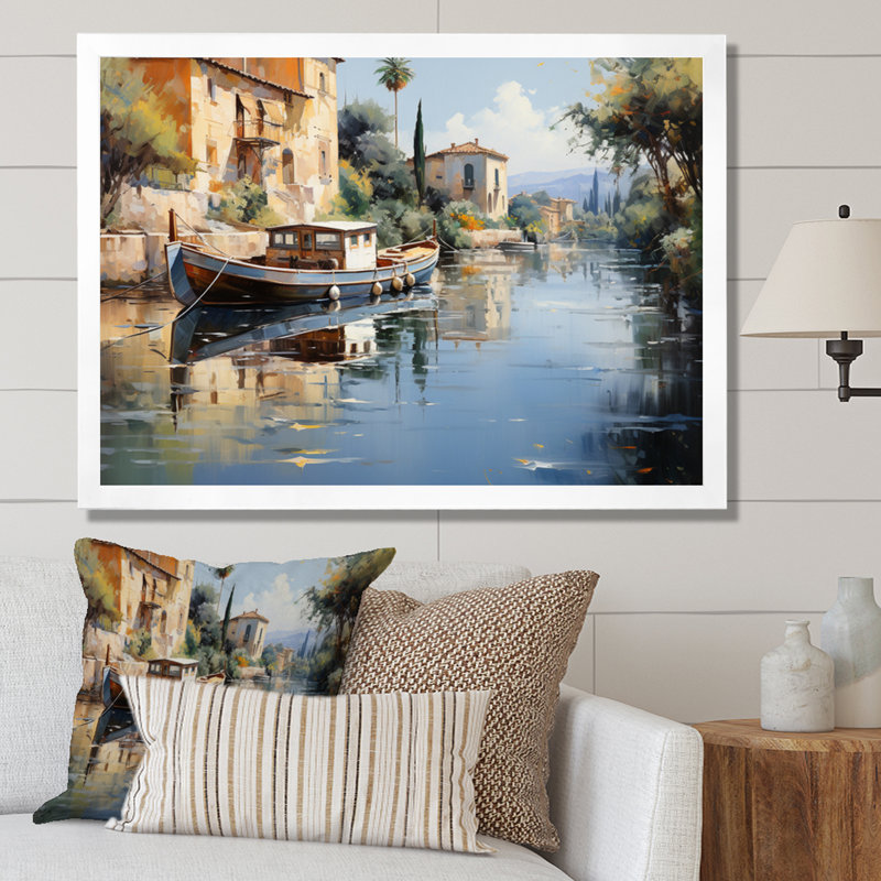 Beige canal impressionniste - imprimé, Cadre photo blanc, H 24 po x l 32 po x P 1 po