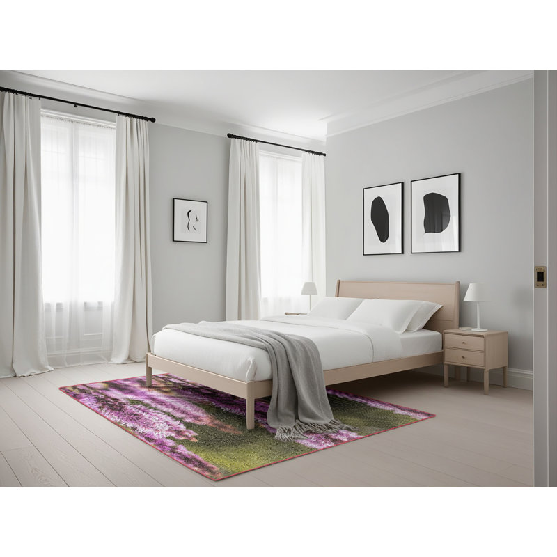 Tapis mauve/vert à tisser électrique, Rectangle 5 pi x 7 pi