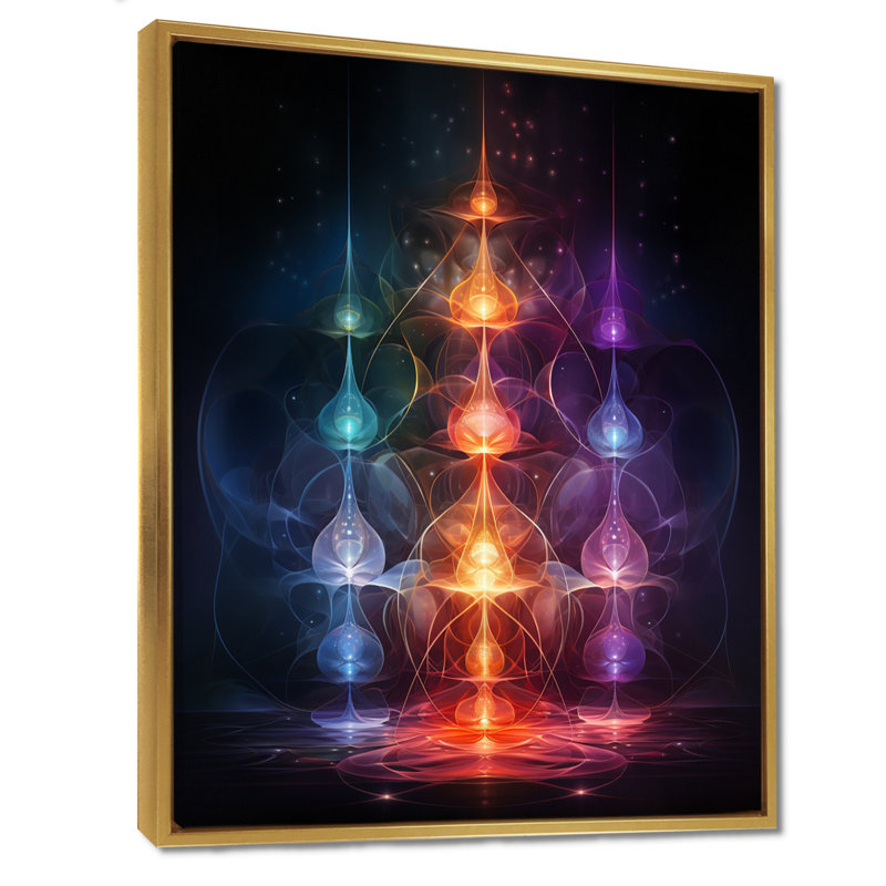 Chakra troisième mouvement méditation - art mural géométrique salon, H 20 po x l 12 po x P 1 po, Toile avec cadre flottant or