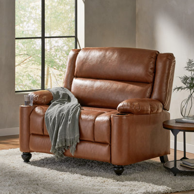 50" Wide Faux Leather Manual Recliner with Cup Holders