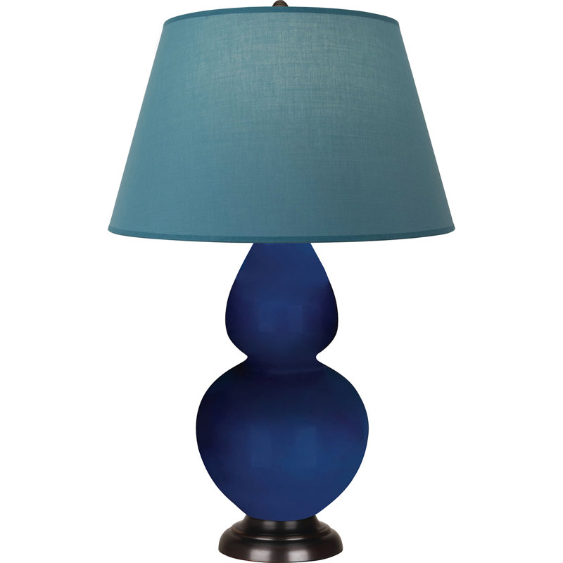 Lampe de table double gourde en céramique, Cobalt émaillé / bronze, Bleu vif / gris, Bronze