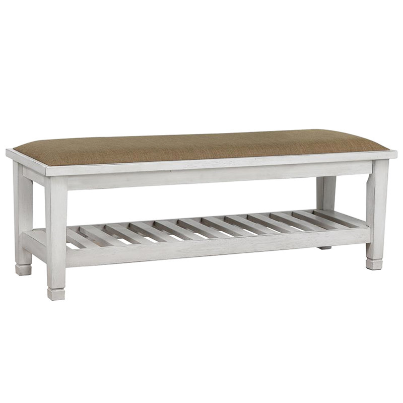 Banc avec étagère de rangement et siège confortable en tissu rustique rembourré