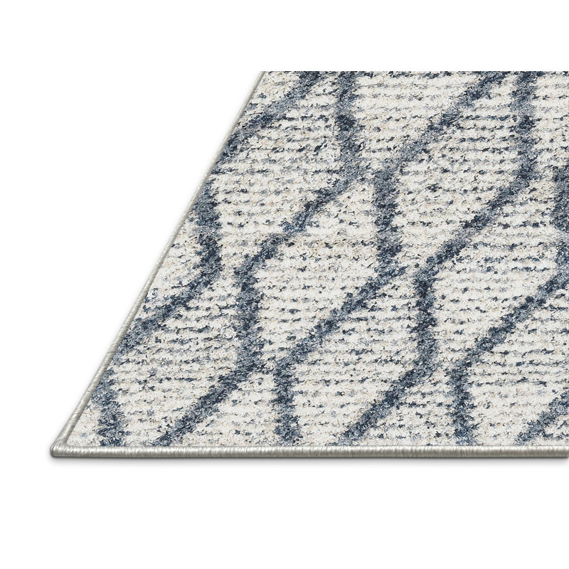 Tapis contemporain beige / bleu, Rectangle 7 pi x 9 pi