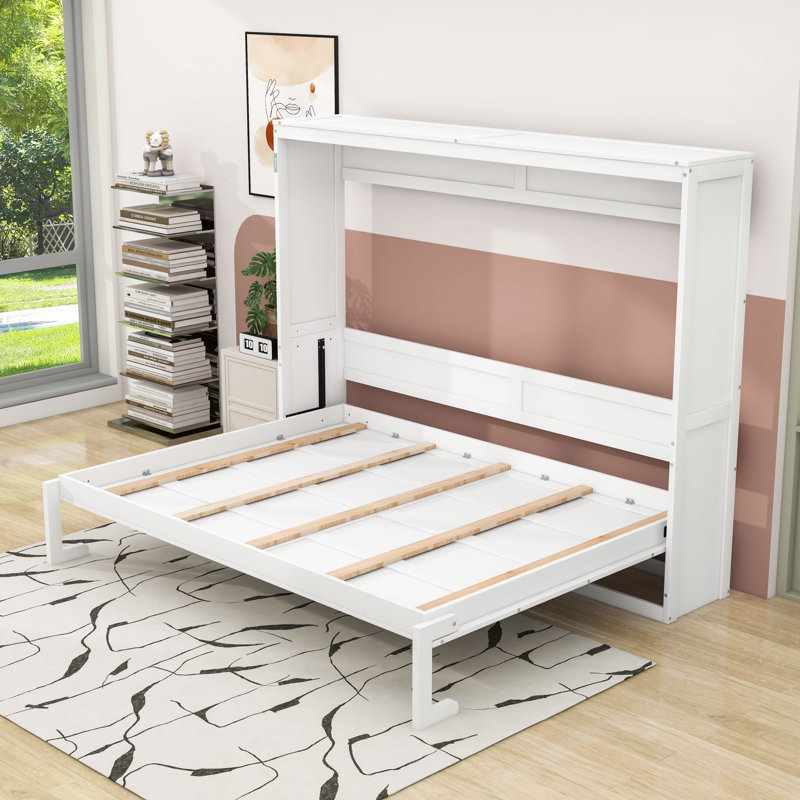 Lit escamotable de style campagne moderne avec panneau de fibres à densité moyenne durable et contreplaqué Luntex, Double