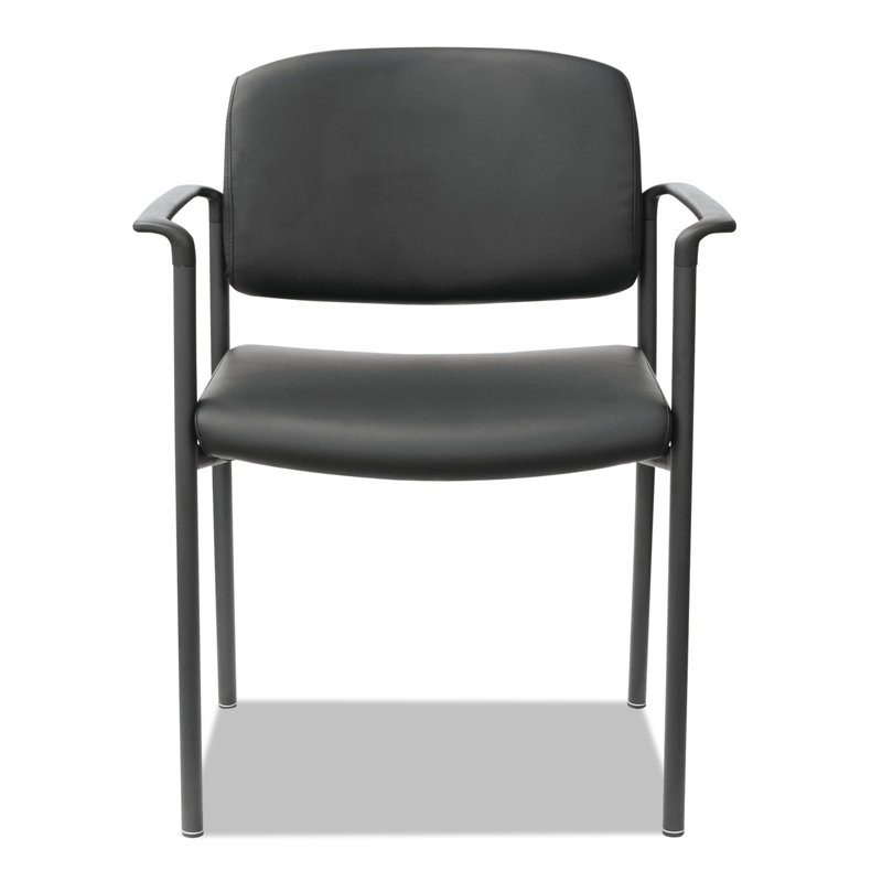 Black Faux Leather Stacking Reception Chairs with Metal Frame, Set of 2