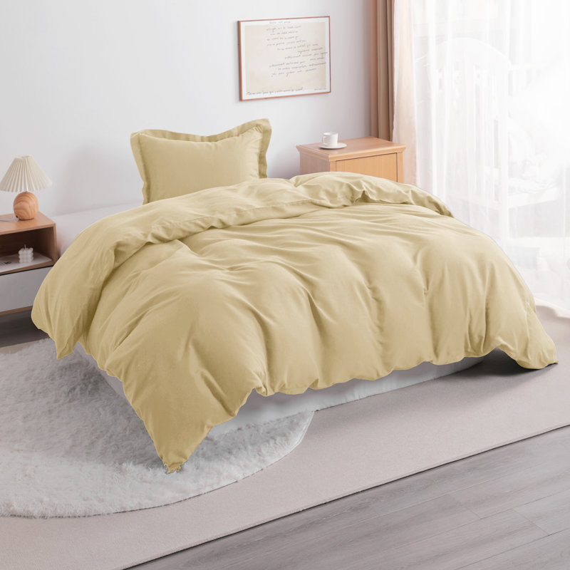 3 Pieces Duvet Cover Set, 100% Brushed Microfiber Comforter Cover Set with Ties - NTBAY, Twin Duvet Cover + 1 Sham, Khaki